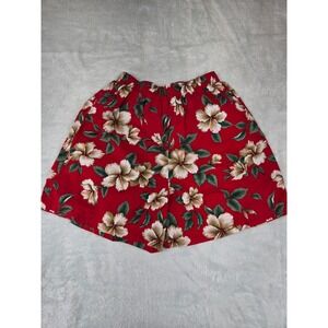 KY's Made in Hawaii Vintage Red Hibiscus Floral Cotton‎ Elastic Waist Shorts L